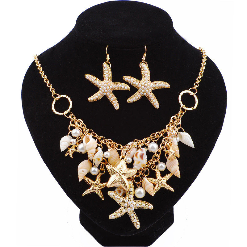 Starfish Conch Pearl Bracelet Necklace Set Ornament
