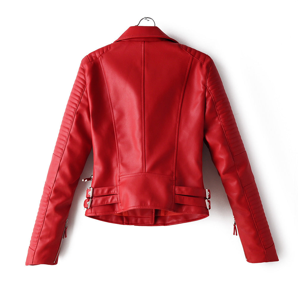 Irregular cuff motorcycle leather jacket