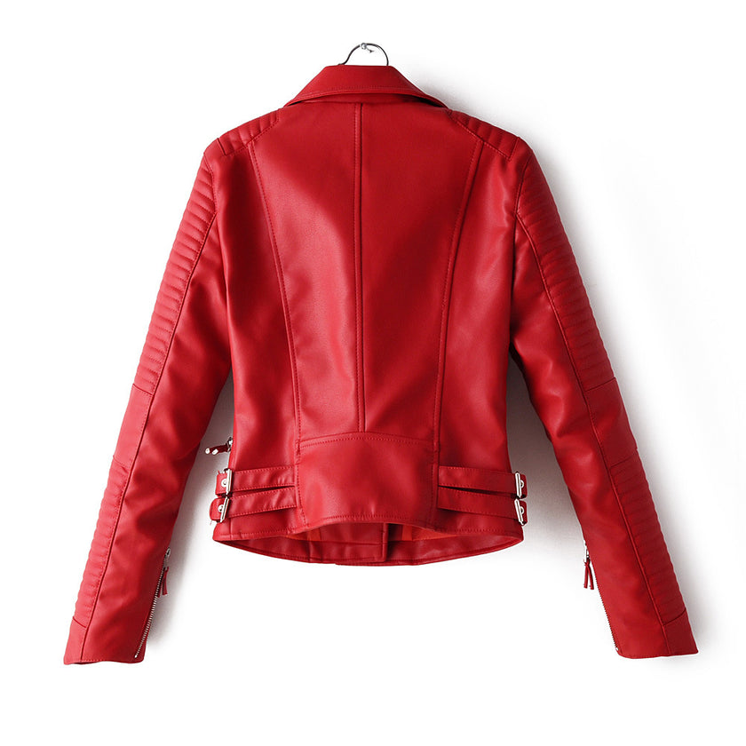 Irregular cuff motorcycle leather jacket