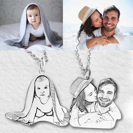 Women's Photo Engraved Tag Necklace Silver