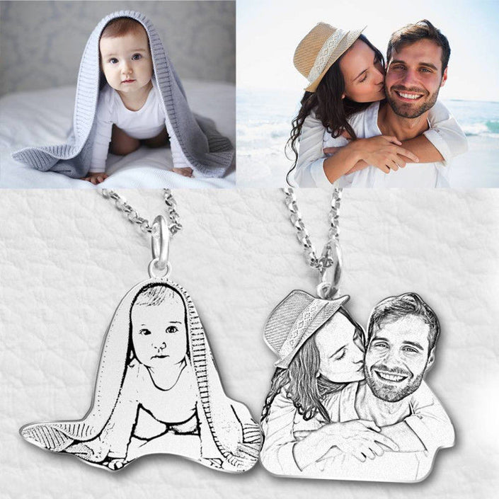 Women's Photo Engraved Tag Necklace Silver
