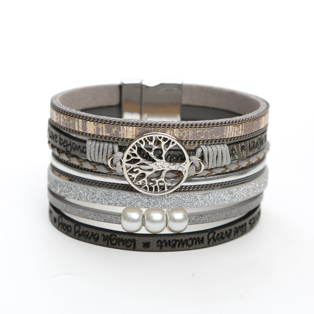 Pearl leather bracelet with magnet clasp