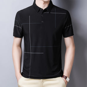Polo shirt with printed lapel and ice silk tops