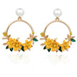 Trendy Cute Pink Flower Earrings For Women Girls Jewelry Female Rhinestone Gold Metal Round Circle Earrings Gift