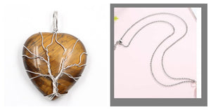 Peach Heart-shaped Lovers Pendant Natural Crystal Tree Of Life Necklace