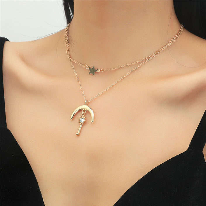 European And American Fashion Multi-layer Moon Necklace Retro