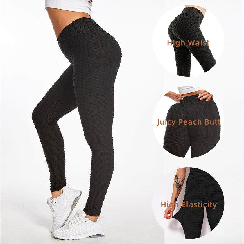 Leggings Bubble Textured Leggings Butt Lifting Yoga Pants Black