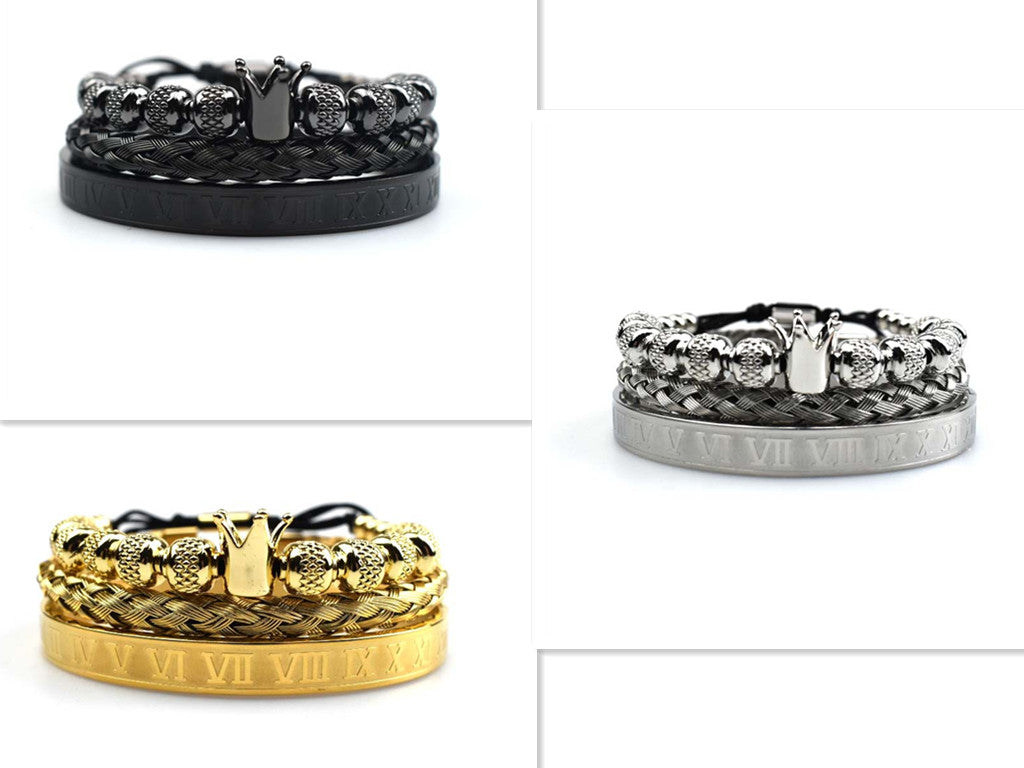 Luxury Roman Royal Crown Charm Bracelet Men Stainless Steel  Men Adjustable Bracelets