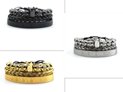 Luxury Roman Royal Crown Charm Bracelet Men Stainless Steel  Men Adjustable Bracelets