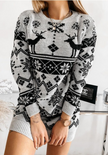 Elk Christmas Jacquard Long Sleeve Woolen Dress