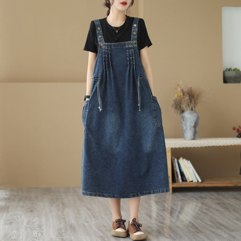 New Live Shot Denim Loose Fitting Korean Version Mid Length Dress For Women