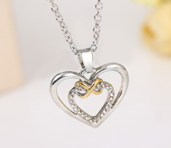 rhinestone heart-shaped bow necklace female sweater chain jewelry factory price direct sales