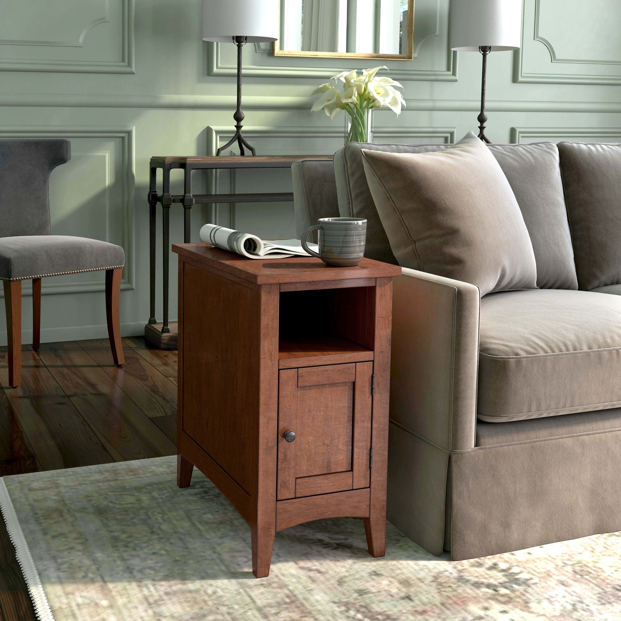 Avina Olive Ash Burl1 Door Side Table - Medium Brown