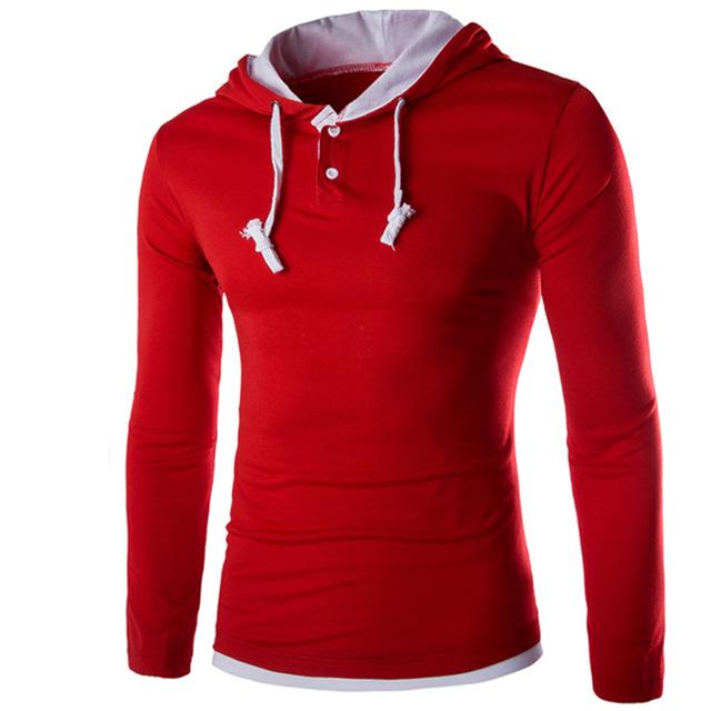 Men Hooded Stitching Tops