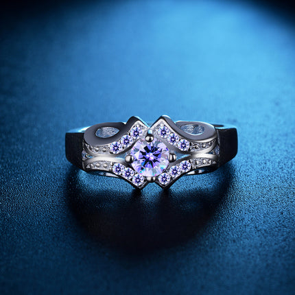 Creative Micro-inlaid Zircon Double Ring Purple Ladies Crystal Ring