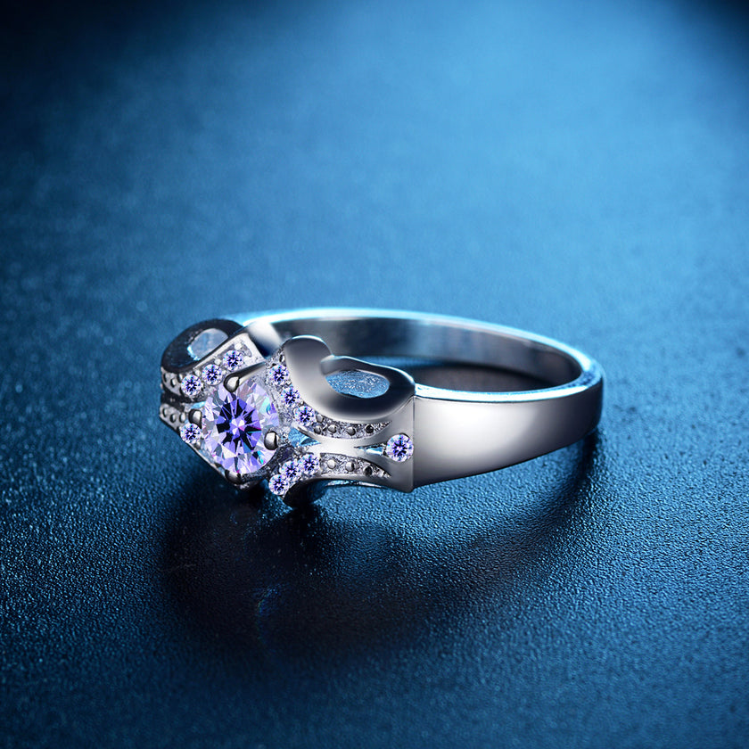 Creative Micro-inlaid Zircon Double Ring Purple Ladies Crystal Ring