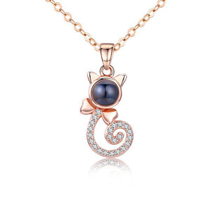 S925 Silver Personalized Gift Cat Shape Customized Colorful Photo Projection Necklace