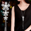Korean fashion accessories, sweater chain, Crystal Snowflake Necklace, long necklace necklace, tassel sweater chain