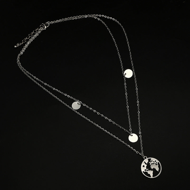 New women's wafer world map pendant necklace