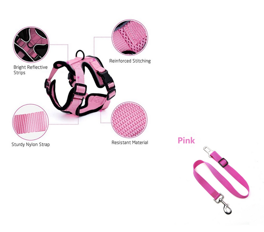 Cat Vest Harness And Car Seat Belt Adapter Adjustable Reflective Cat Harness Soft