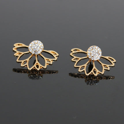 Lotus-shaped diamond-studded pierced earrings