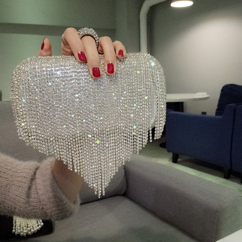 shiny diamond ladies fringed hand bag