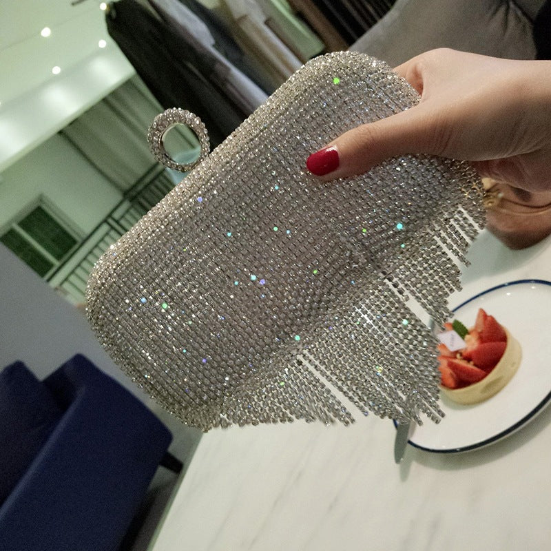 shiny diamond ladies fringed hand bag