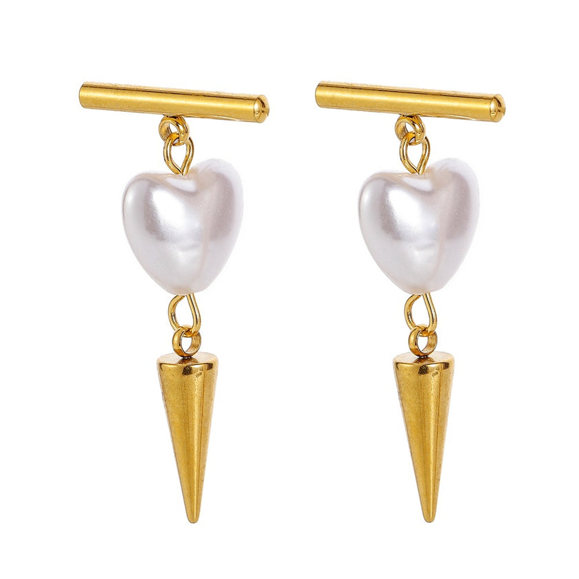 Stainless Steel Love Pearl Rivet Earrings