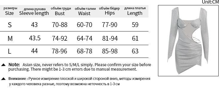 Long Sleeve Hollowed Out Drill Strip Bag Hip Skirt