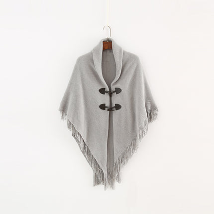 Winter Loose Kimono Cardigan Women Long Sleeveless Hat Poncho Solid Color Magic Shawl Knitted Sweater