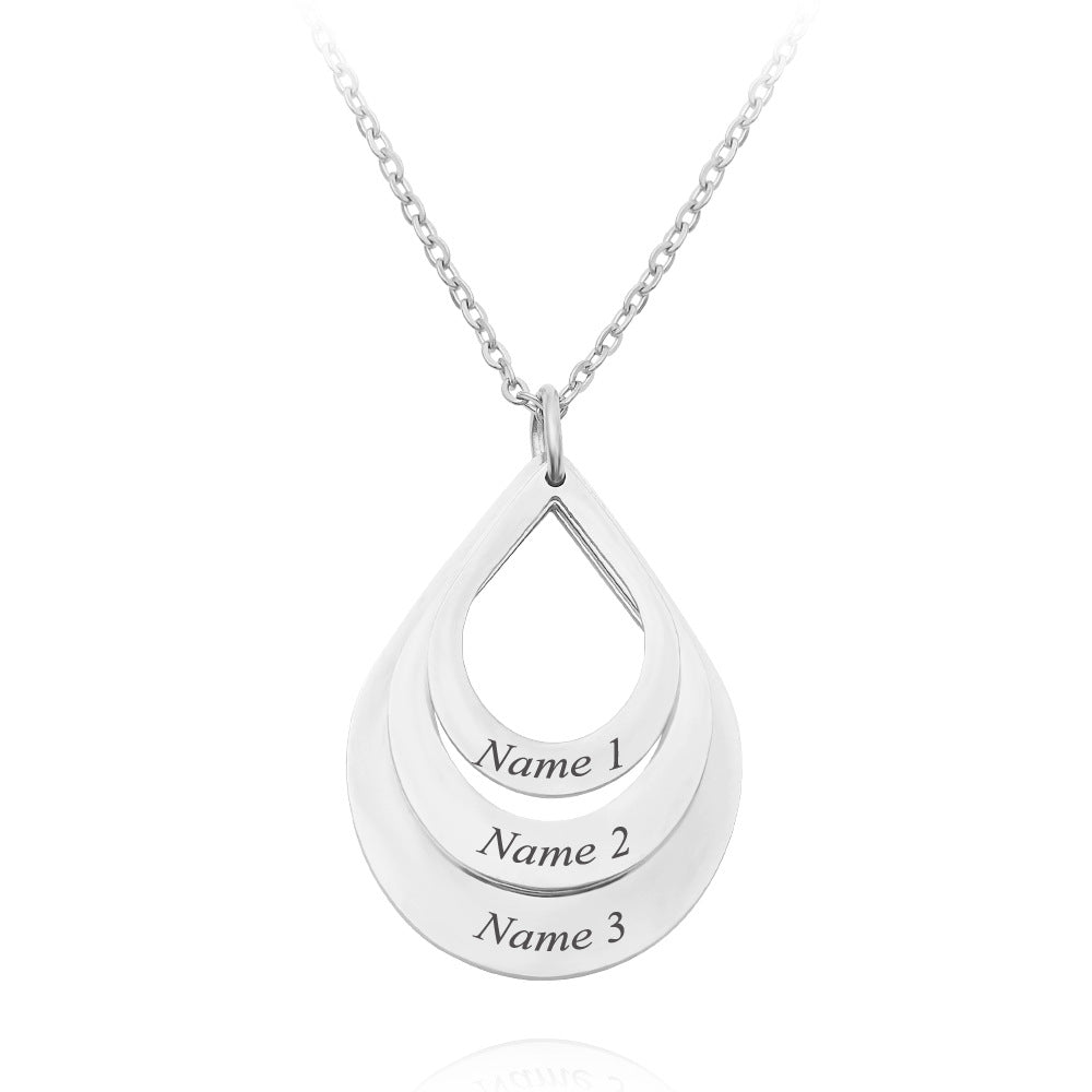Personalized Family Necklaces Customized Engraved 3 Names Water Drop Pendant is