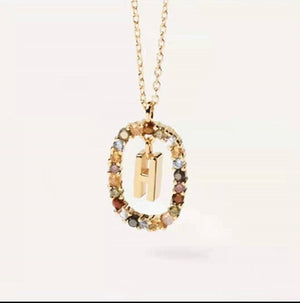 925 Sterling Silver Gold Letters A - Z Initial Alphabet  Long Chain Necklace