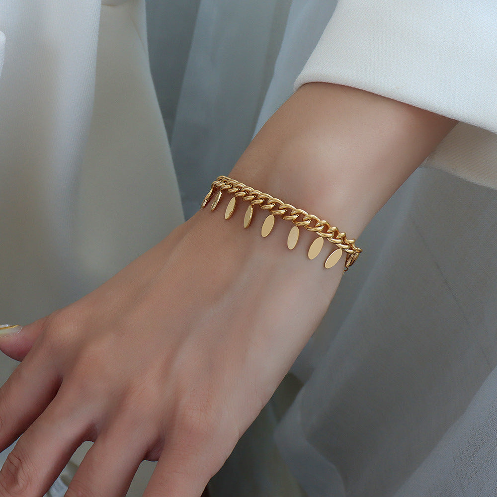 Fashion Simple Chain Leaf Tassel Bracelet