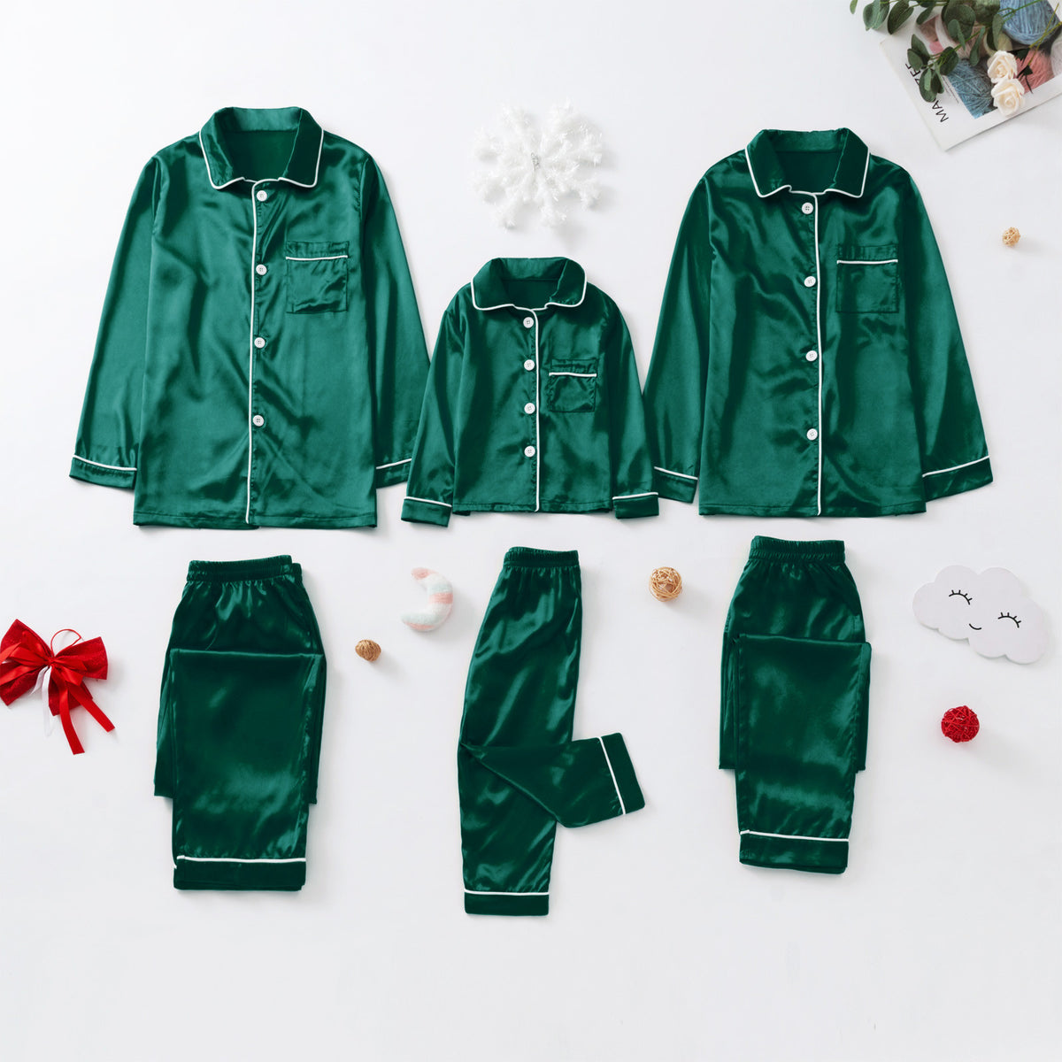 Long-sleeved Pajamas Ice Silk Home Wear home family silk pajamas