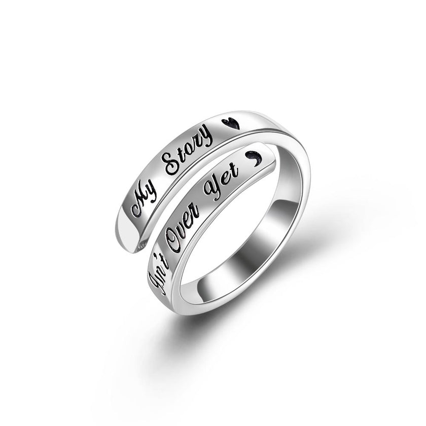 925 Sterling Silver My Story Isn't Over Yet Simple Semicolon Rings for Women Girls