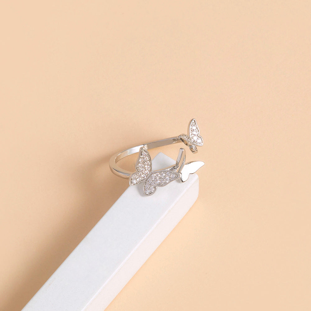 Butterfly Sparkly Zircon Open Adjustable Ring