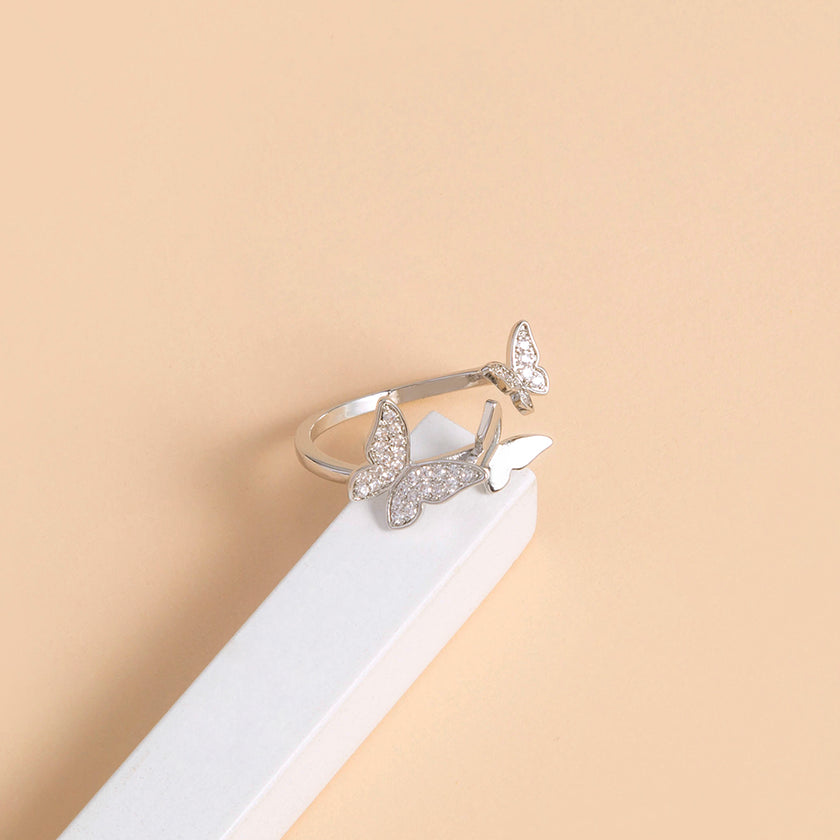Butterfly Sparkly Zircon Open Adjustable Ring