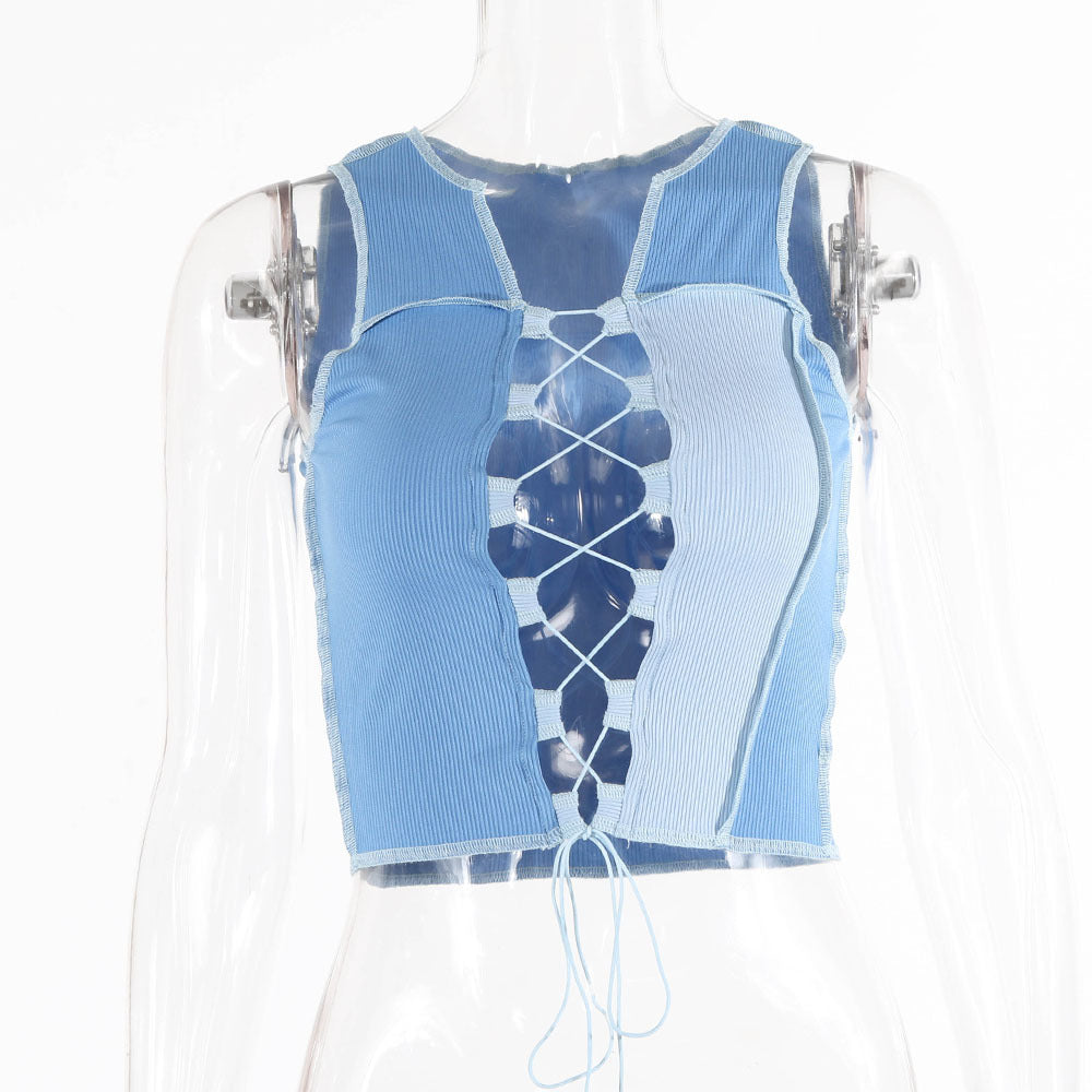 Bandage Cut Out Hole Crop Top for Women