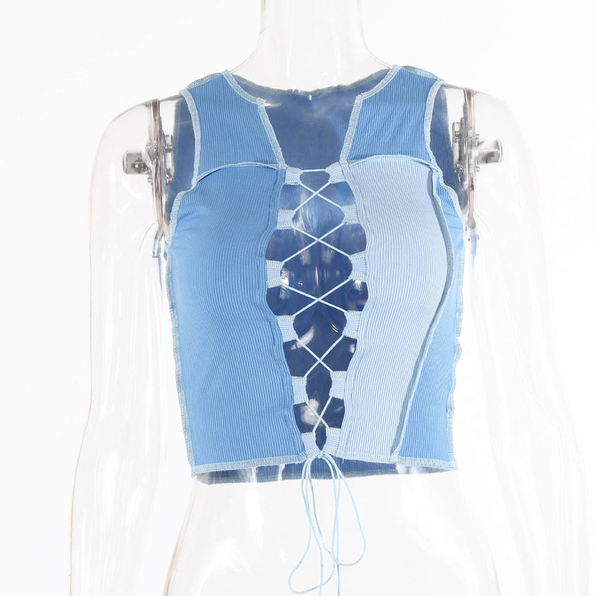 Bandage Cut Out Hole Crop Top for Women