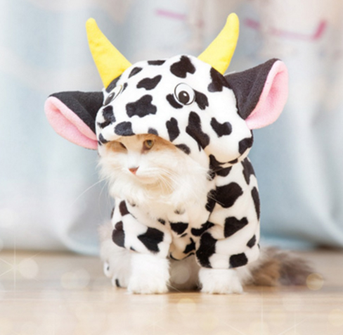 Pet Dog Cat Coat Warm Cow Costume Sweatshirt Hooded Clothing