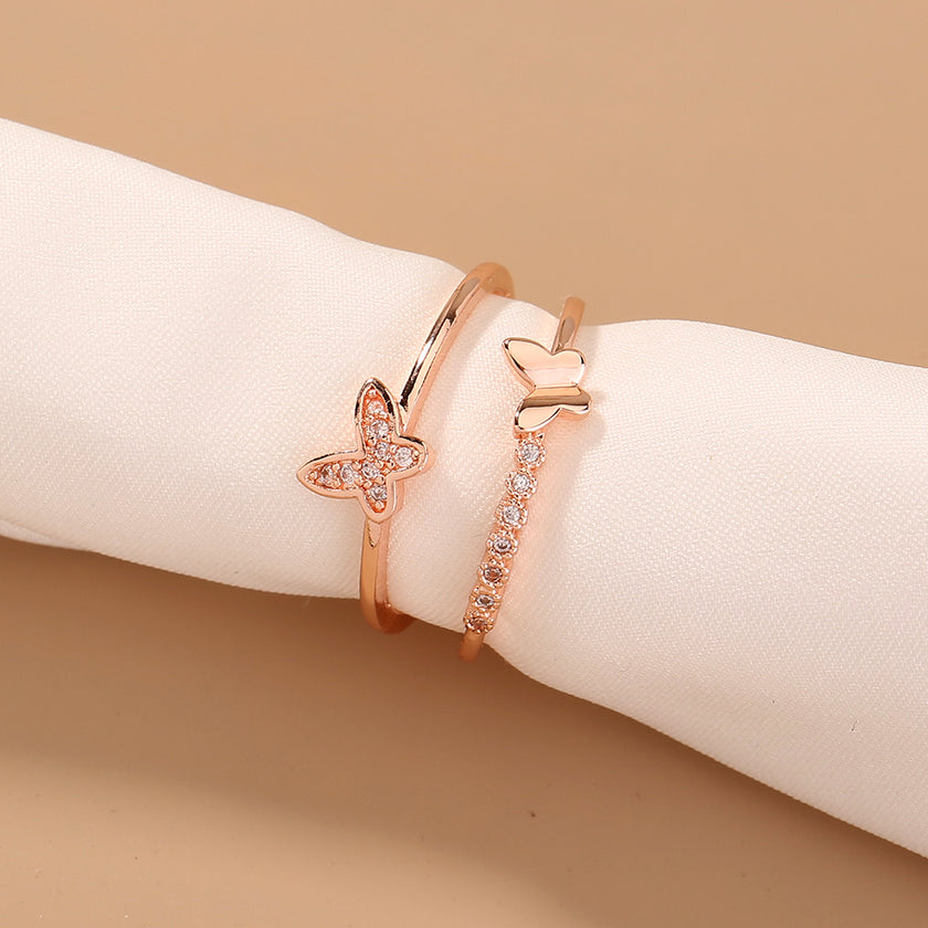 European and American Cross-border Trend Butterfly Three-dimensional Ring Niche Design Diamond Ring Fashion Open Ring Hipster Ring