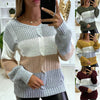 New Knitted V Neck Color Matching Long Sleeved Sweater Women