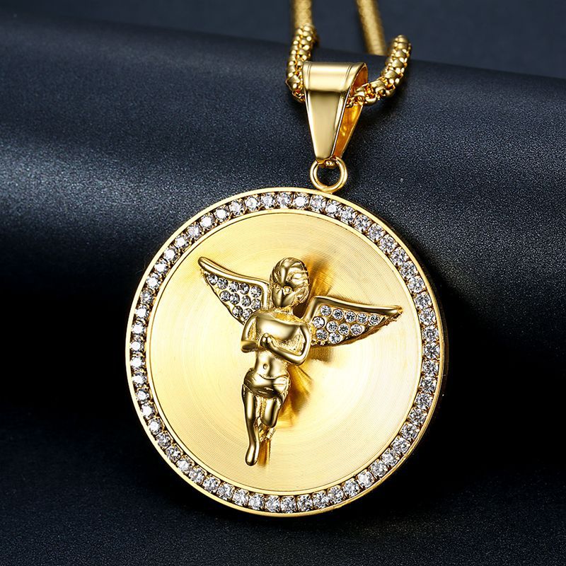 Micro-set zircon angel pendant necklace