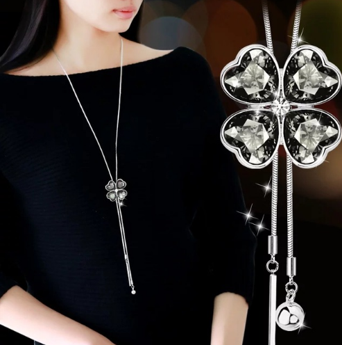 Korean fashion accessories, sweater chain, Crystal Snowflake Necklace, long necklace necklace, tassel sweater chain