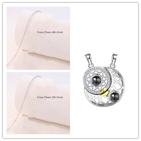 Sun Moon Shape Couple Personalized Necklaces Wedding Birthday Jewelry 100 Languages I Love You Projection Pendant Necklace Gifts