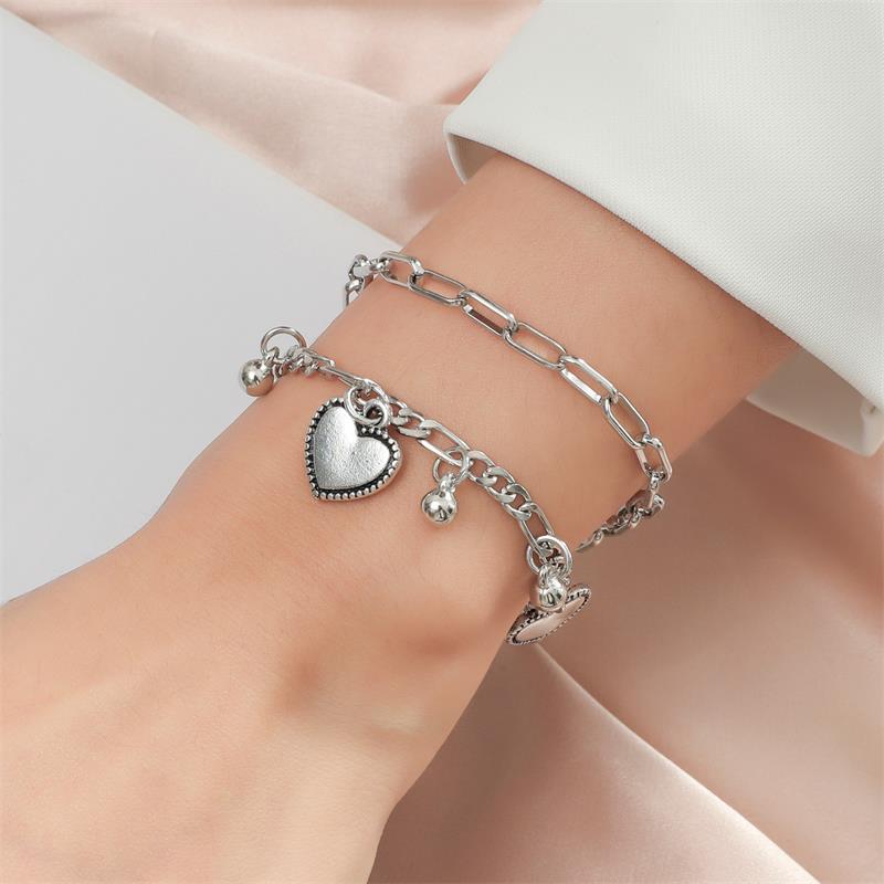Retro Double Love Hip Hop Personality Round Bead Chain Bracel