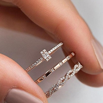 Square set with diamond studded zircon ring