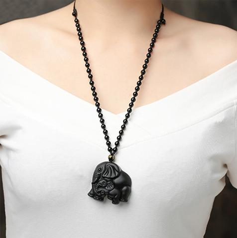 Obsidian Wolf Head Bagua Side Buddha Necklace