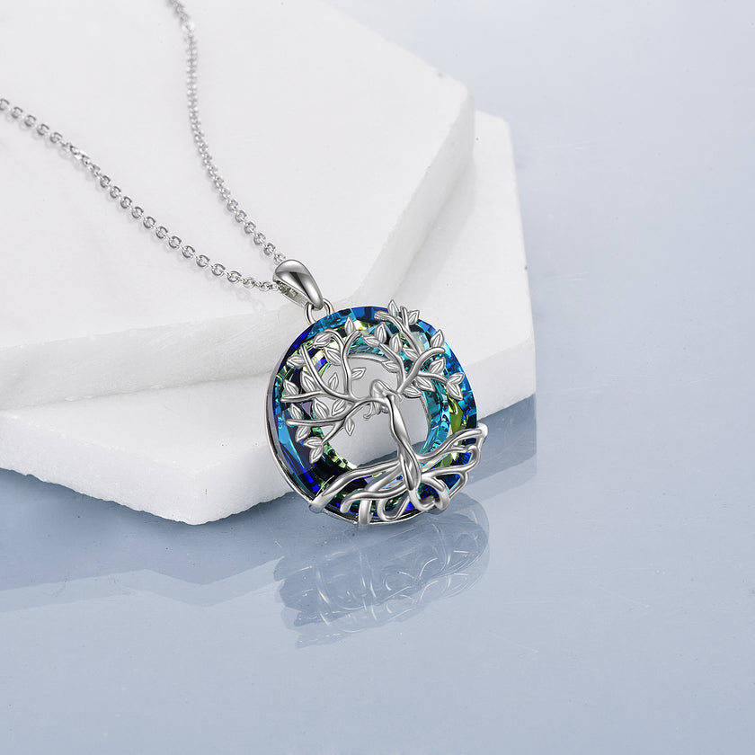Sterling Silver Tree of Life Pendant Necklace Jewelry Gift for Women Girls with Crystal