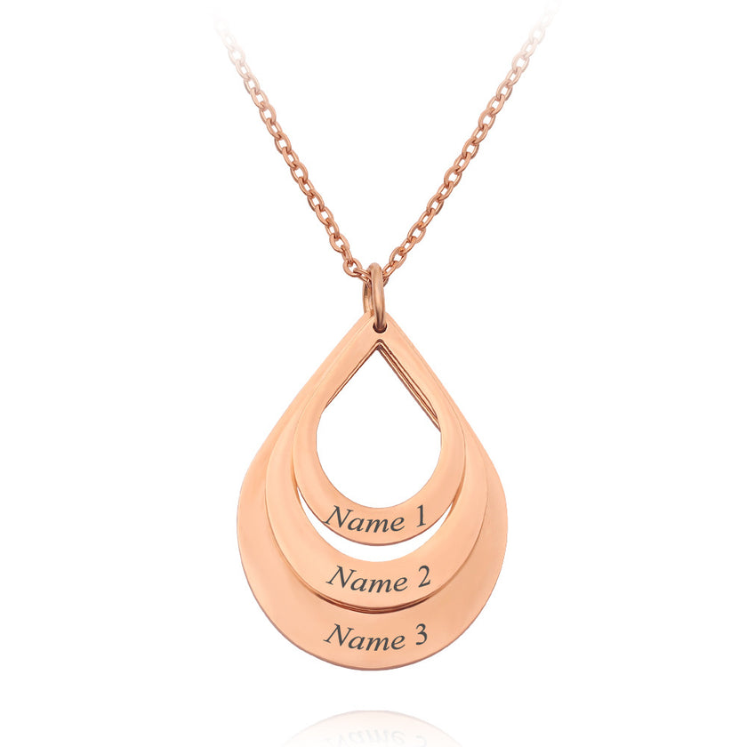Personalized Family Necklaces Customized Engraved 3 Names Water Drop Pendant is